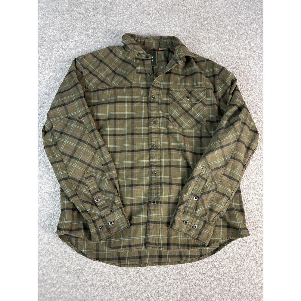 Howler Bros Shirt Mens Medium Shacket Green Plaid Flannel Long Sleeve Button Up